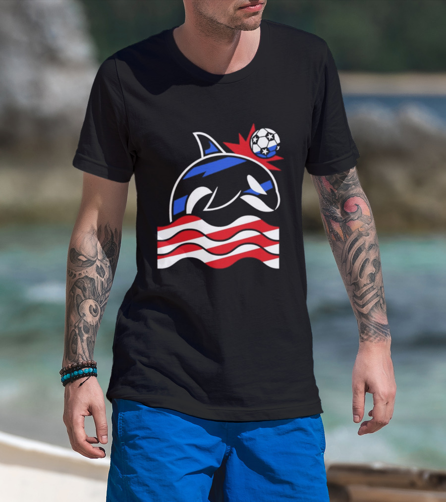 Wild Whale Red White And Blue Waves With Soccer Ball T-Shirt
