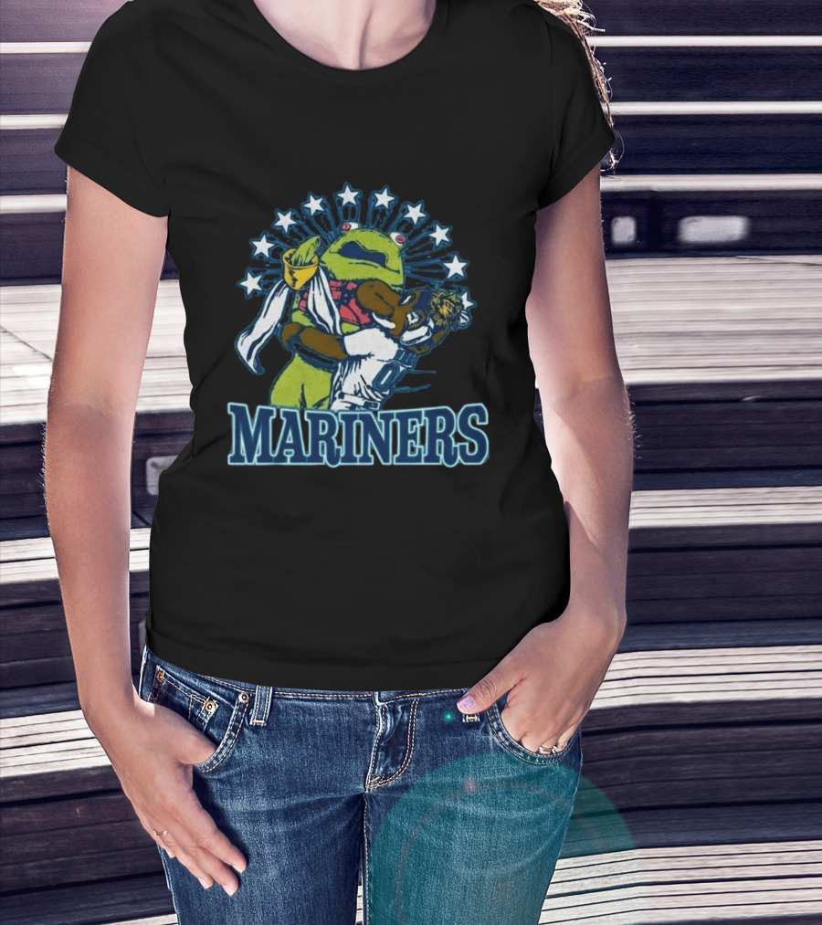 Mariner Moose Hugs Humpy Salmon With Mariners Stars T-Shirt