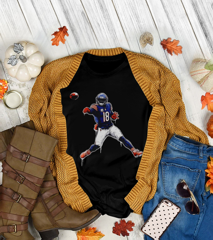 Chicago Bears Number 18 Quarterback Graffiti Style Football T-Shirt