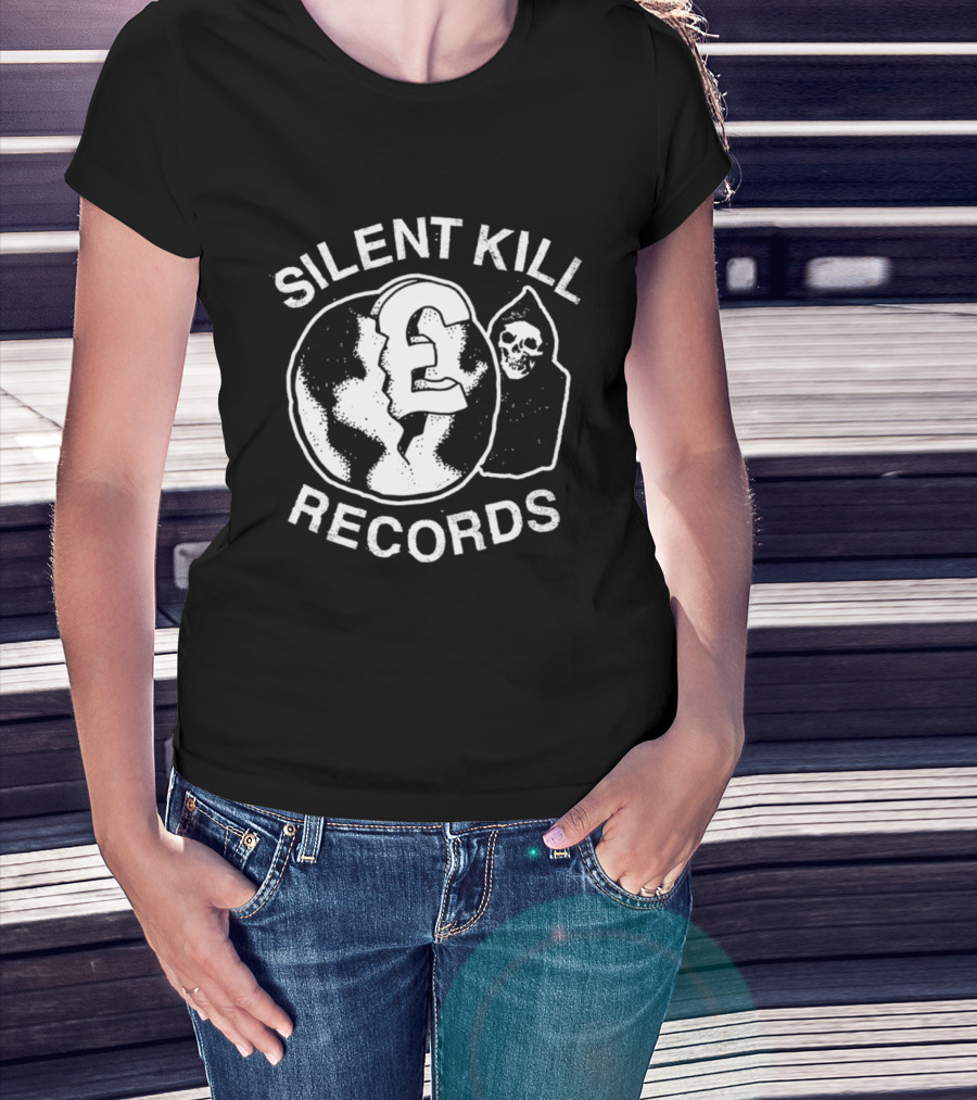 Silent Kill Records Skull Punk Logo Earth T-Shirt