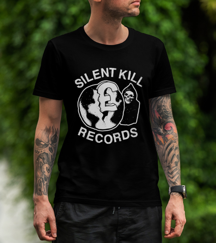 Silent Kill Records Skull Punk Logo Earth T-Shirt