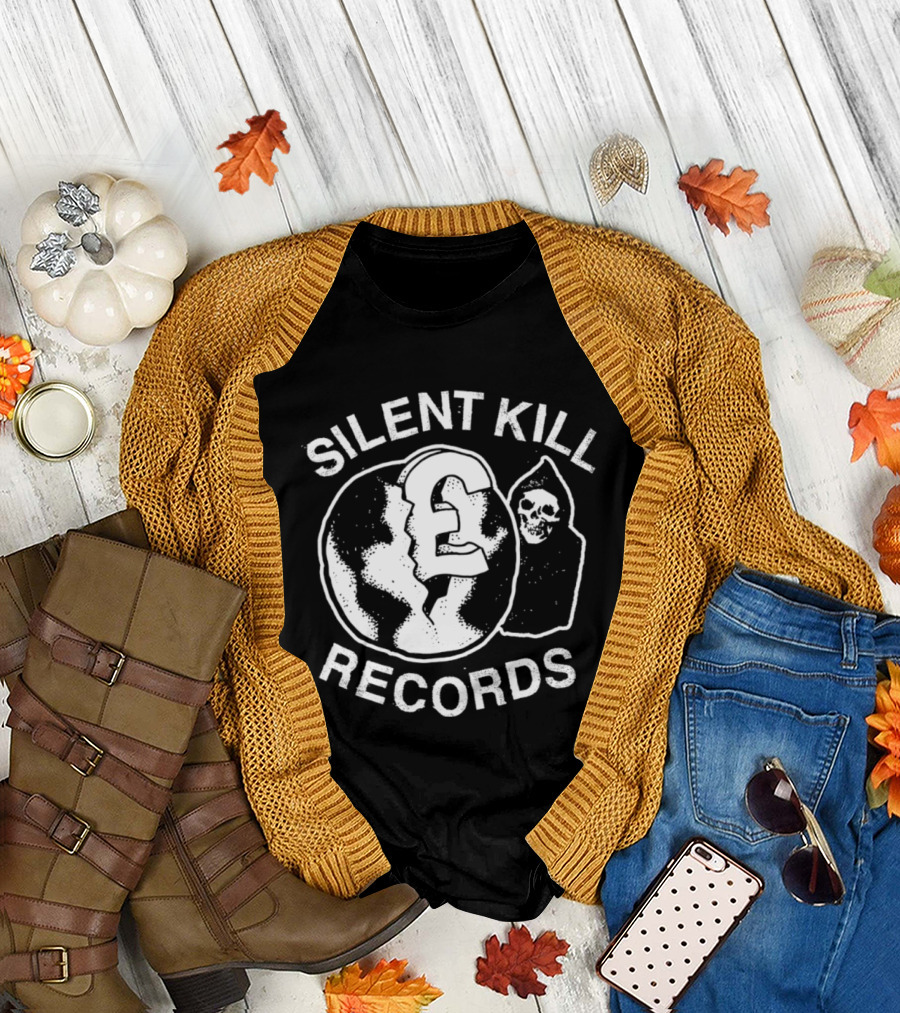 Silent Kill Records Skull Punk Logo Earth T-Shirt