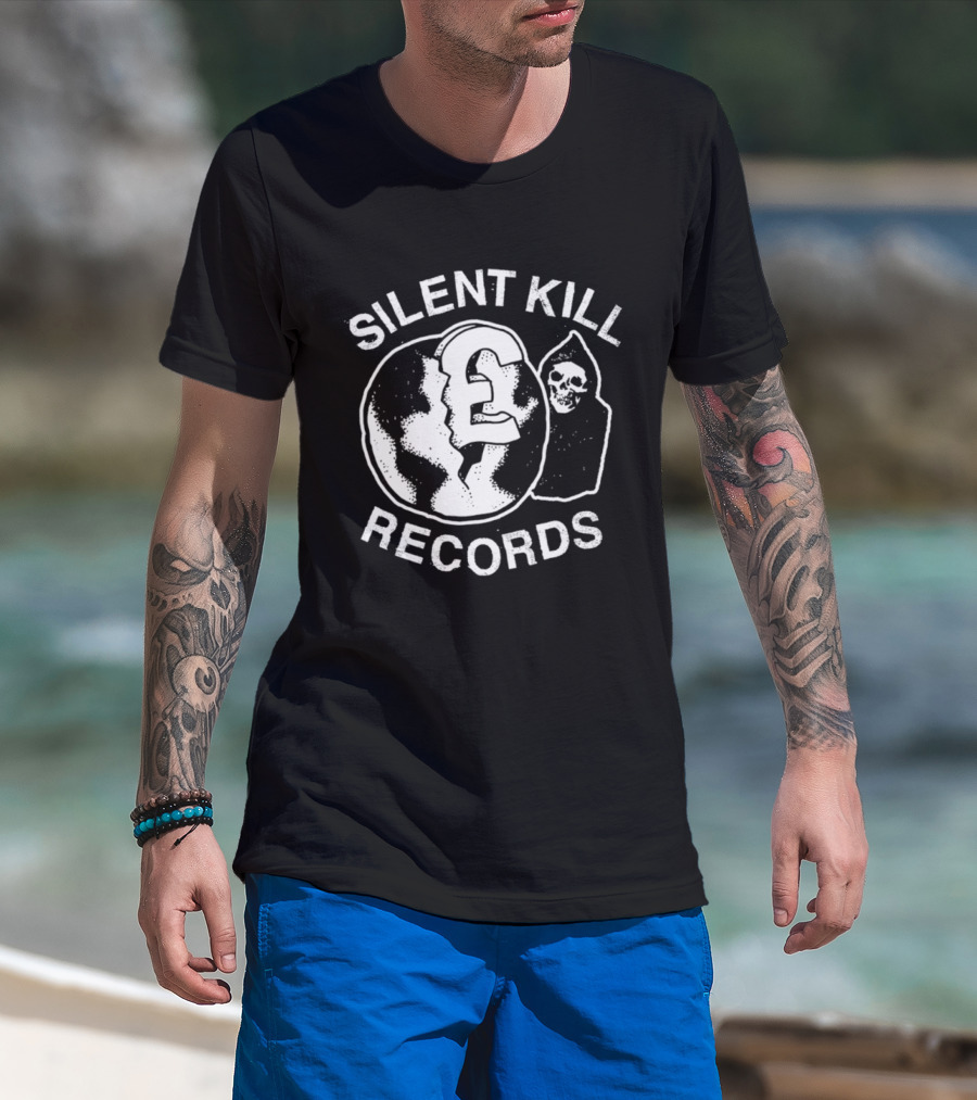 Silent Kill Records Skull Punk Logo Earth T-Shirt