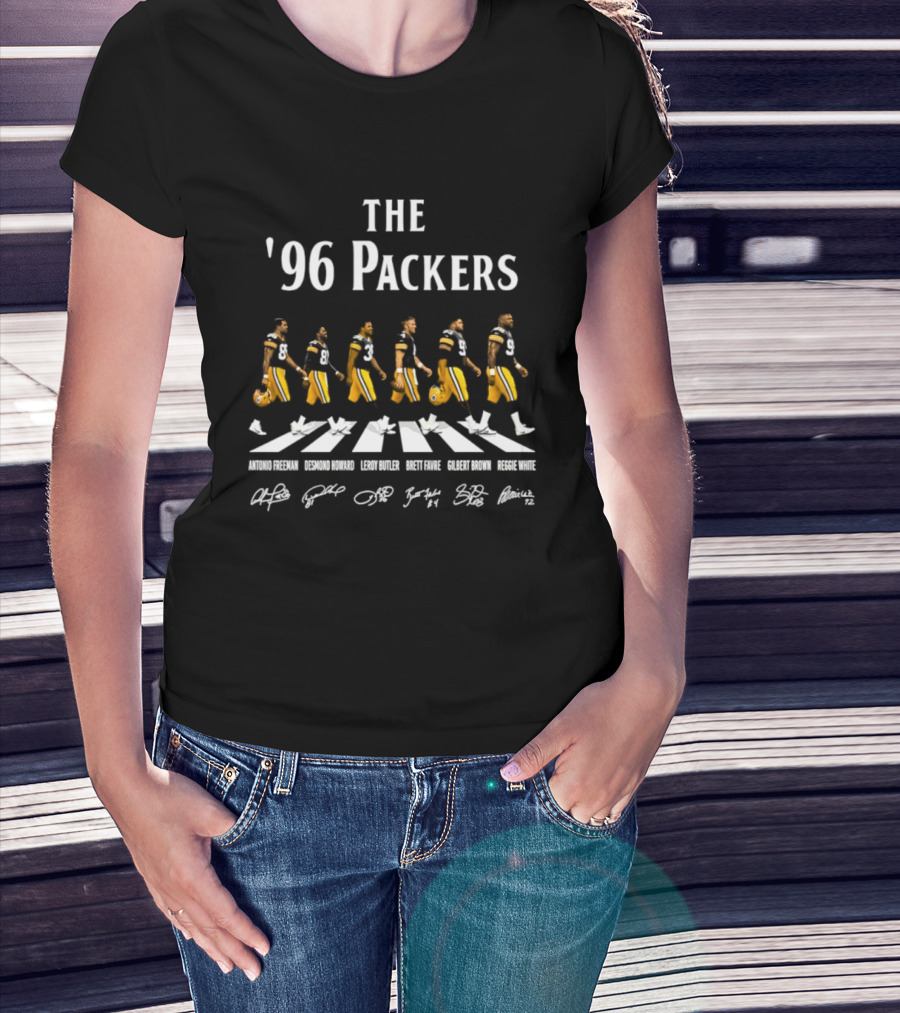 96 Packers Antonio Freeman Desmond Howard Leroy Butler Brett Favre Gilbert Brown Reggie White Signatures Green Bay Packers T-Shirt