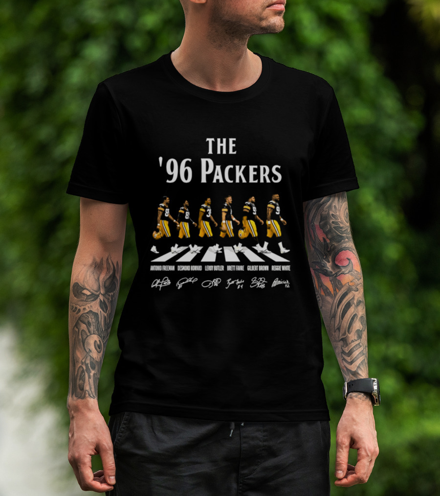 96 Packers Antonio Freeman Desmond Howard Leroy Butler Brett Favre Gilbert Brown Reggie White Signatures Green Bay Packers T-Shirt