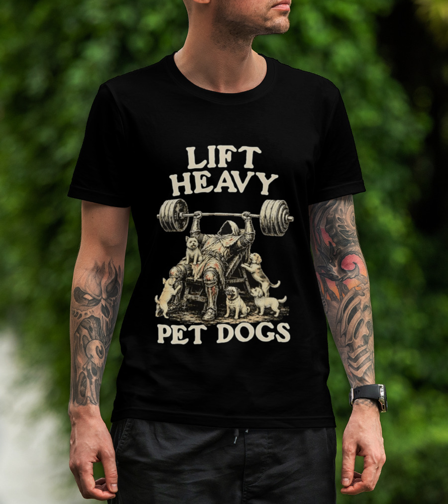 Lift Heavy Pet Dogs Medieval Weightlifting Knight With Puppies T-Shirt