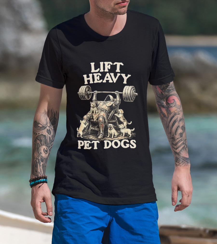 Lift Heavy Pet Dogs Medieval Weightlifting Knight With Puppies T-Shirt