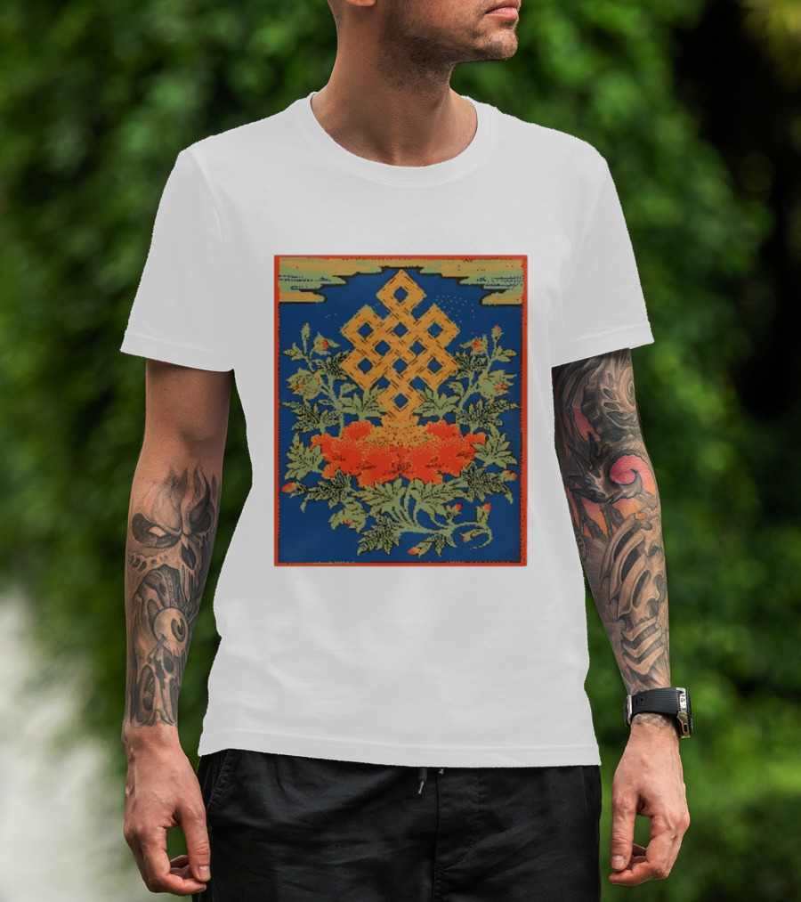 Srivatsa Endless Knot Floral Design Buddhist Symbol With Blossoms T-Shirt