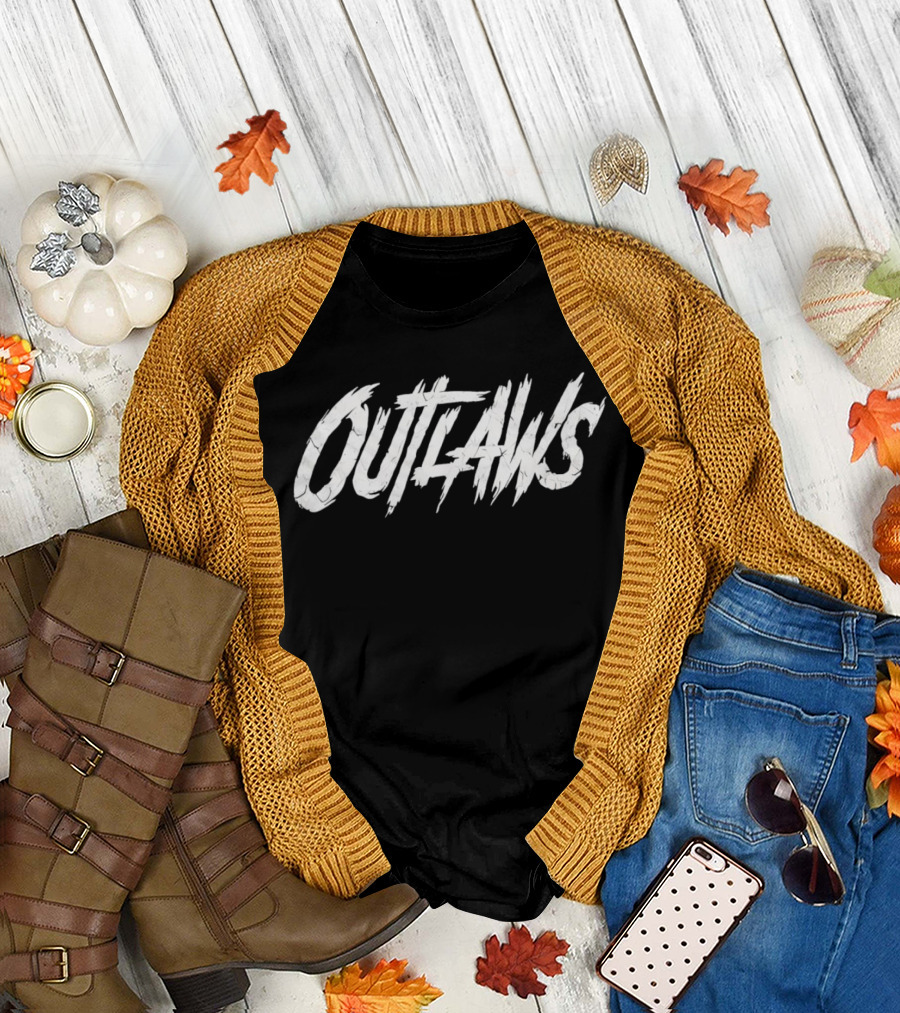 Cowboys Outlaws Text Bold White Brushstroke T-Shirt