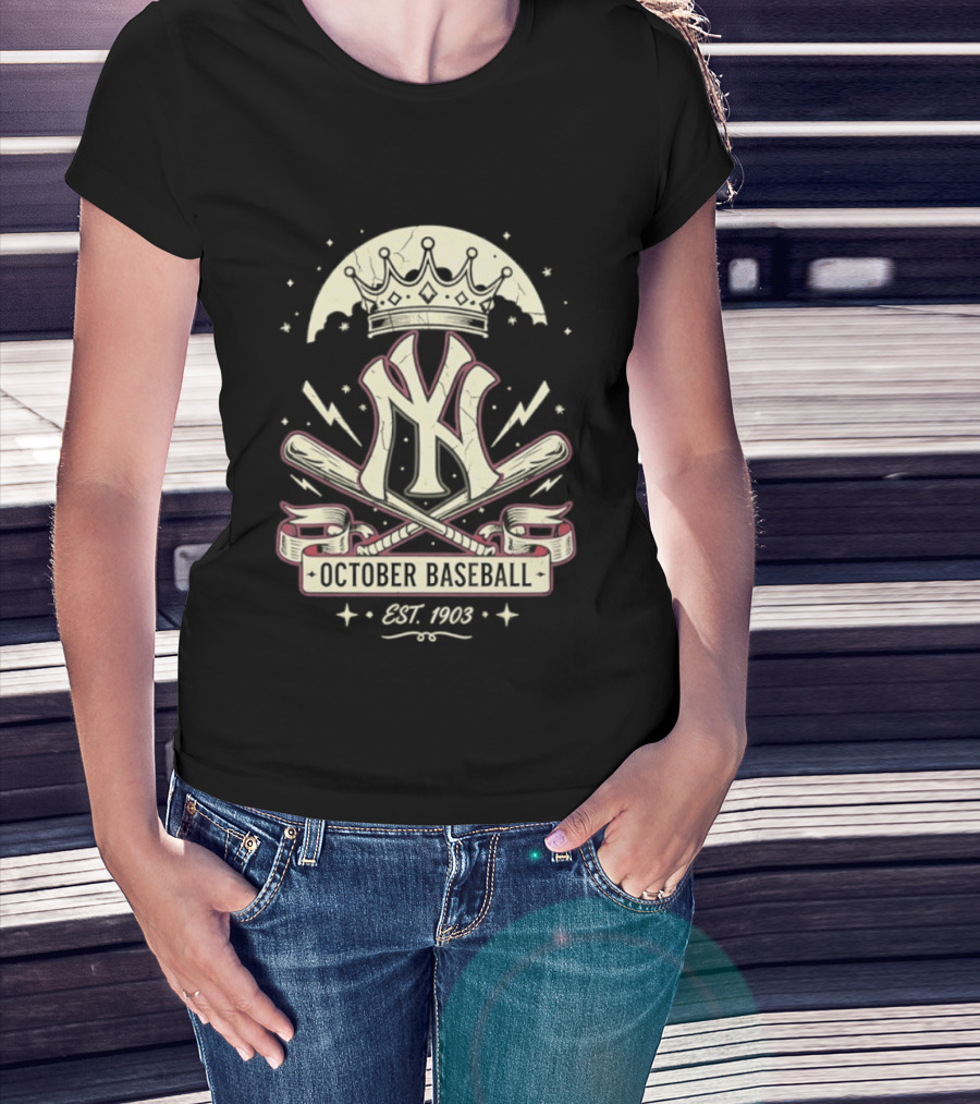 New York Yankees October Baseball Retro Emblem Est 1903 T-Shirt