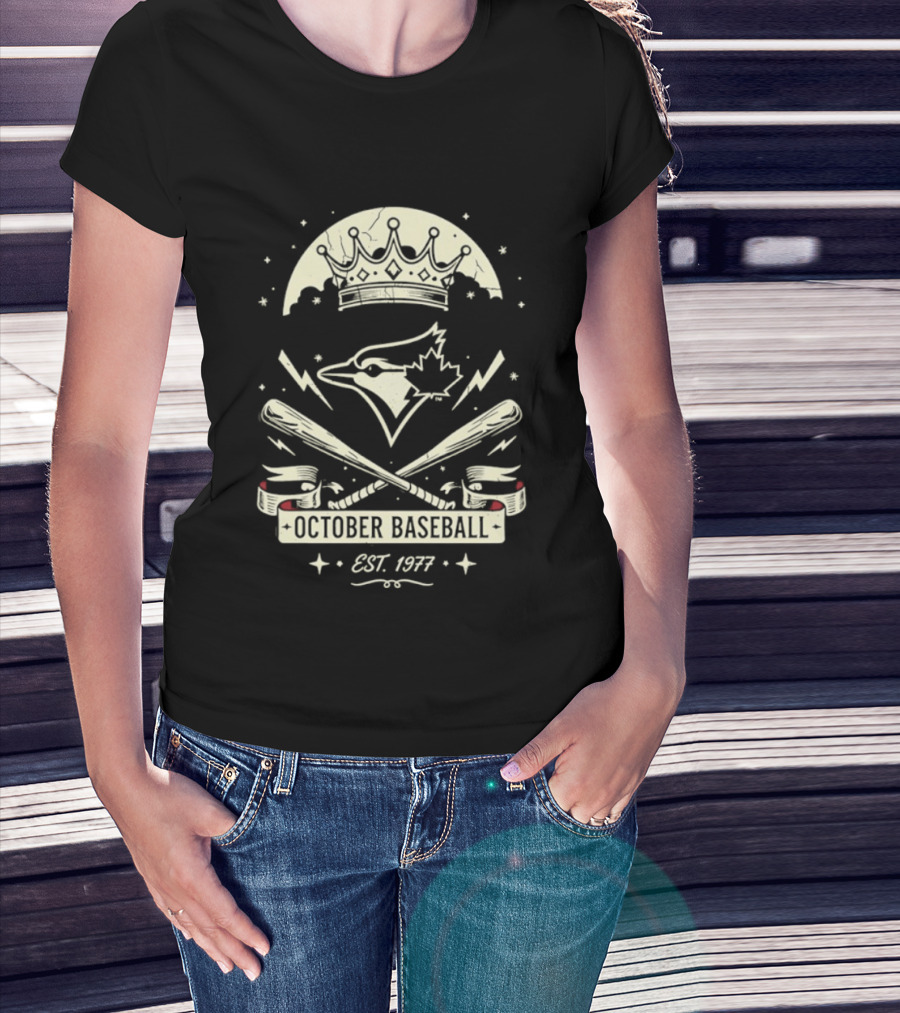 Toronto Blue Jays October Baseball 1977 Established Vintage Moon Bat Cross Canada Leaf T-Shirt