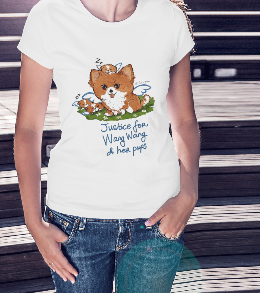 Justice For Wang Wang And Her Pups Cute Illustrated Memorial T-Shirt