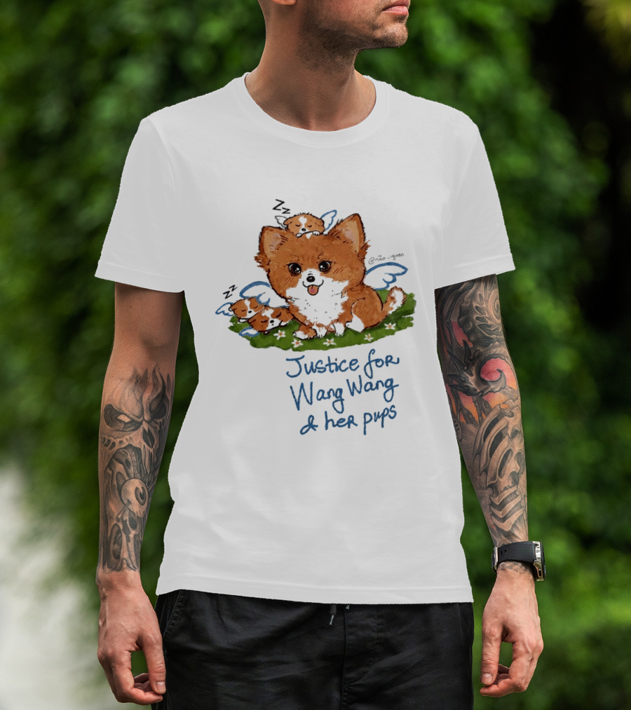 Justice For Wang Wang And Her Pups Cute Illustrated Memorial T-Shirt