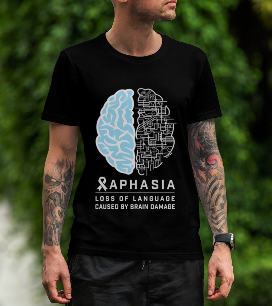 Aphasia Awareness Ribbon Brain Design Loss Of Language Caused By Brain Damage T-Shirt