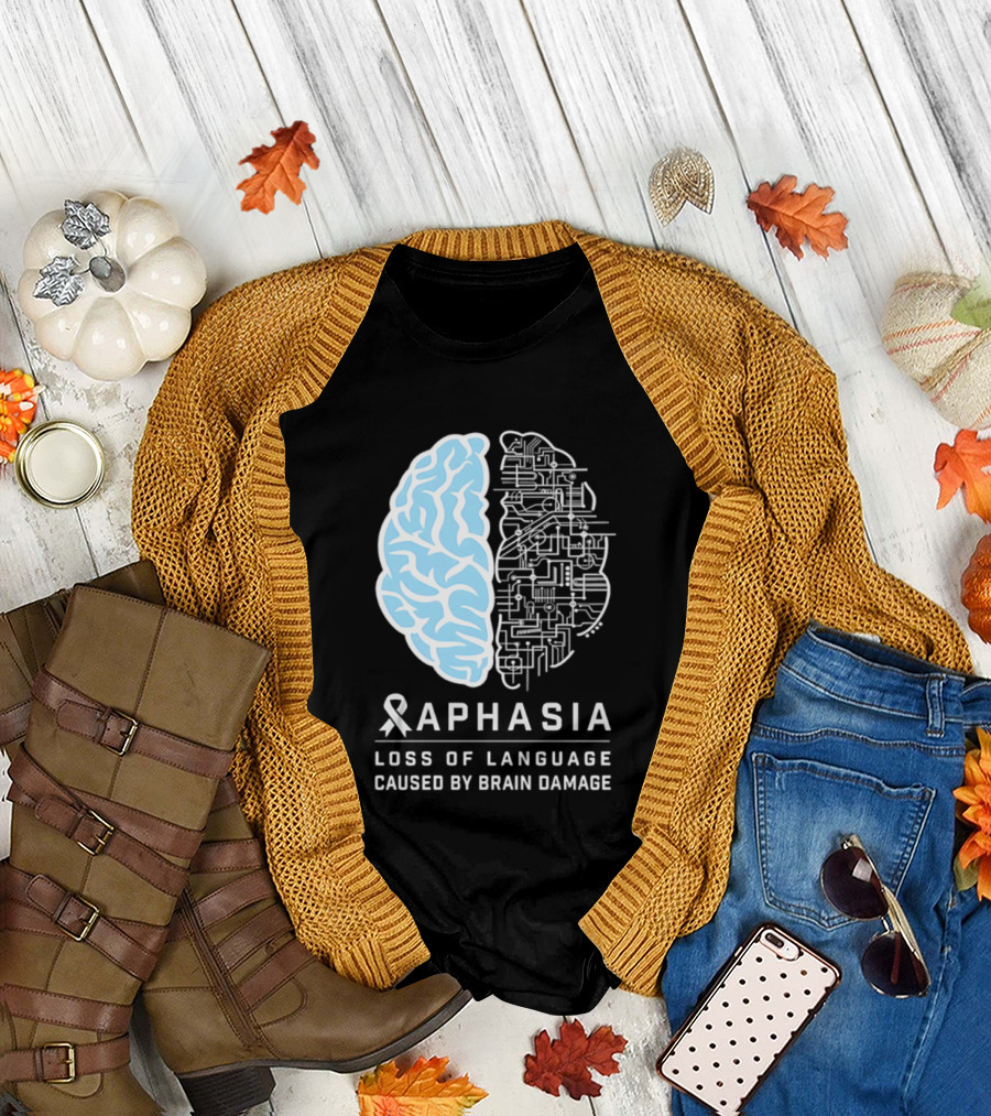 Aphasia Awareness Ribbon Brain Design Loss Of Language Caused By Brain Damage T-Shirt