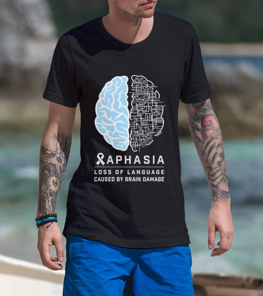 Aphasia Awareness Ribbon Brain Design Loss Of Language Caused By Brain Damage T-Shirt