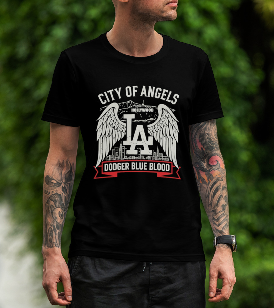 City Of Angels LA Hollywood Dodger Blue Blood Wings Skyline T-Shirt