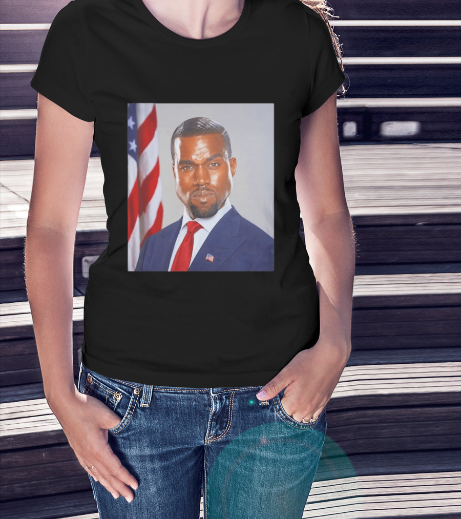 Kanye West Ye Political Portrait American Flag Suit And Tie T-Shirt