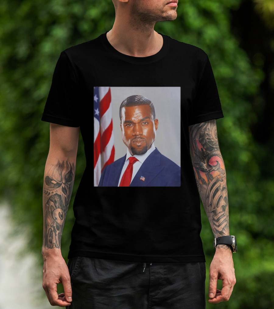 Kanye West Ye Political Portrait American Flag Suit And Tie T-Shirt