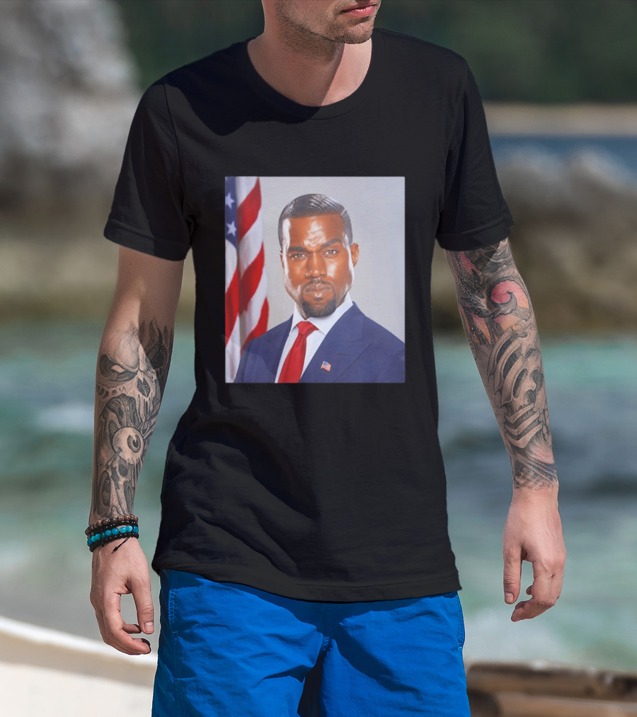 Kanye West Ye Political Portrait American Flag Suit And Tie T-Shirt