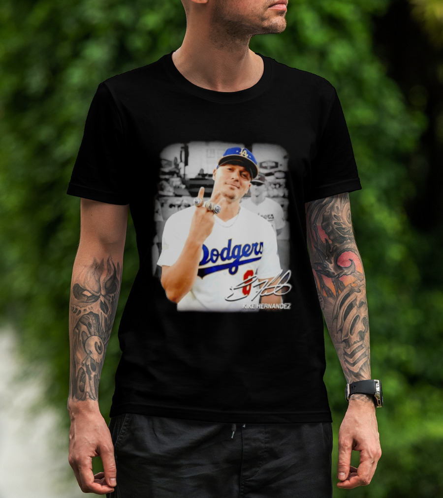 Kike Hernandez Los Angeles Dodgers MLB Number 14 Autographed Photo T-Shirt
