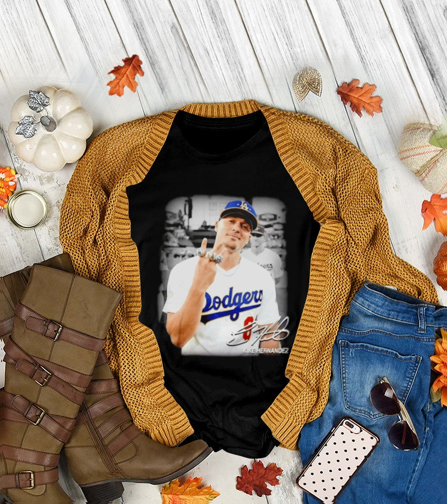 Kike Hernandez Los Angeles Dodgers MLB Number 14 Autographed Photo T-Shirt