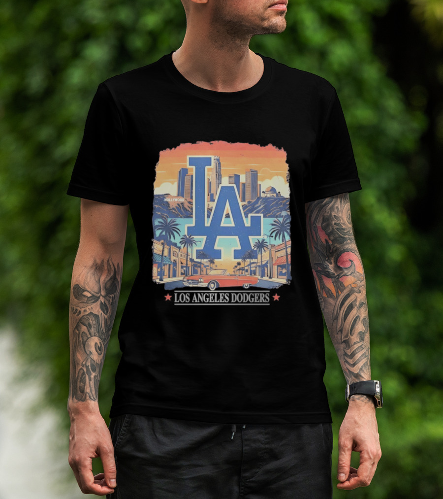 Los Angeles Dodgers LA Hollywood Skyline Classic Car T-Shirt