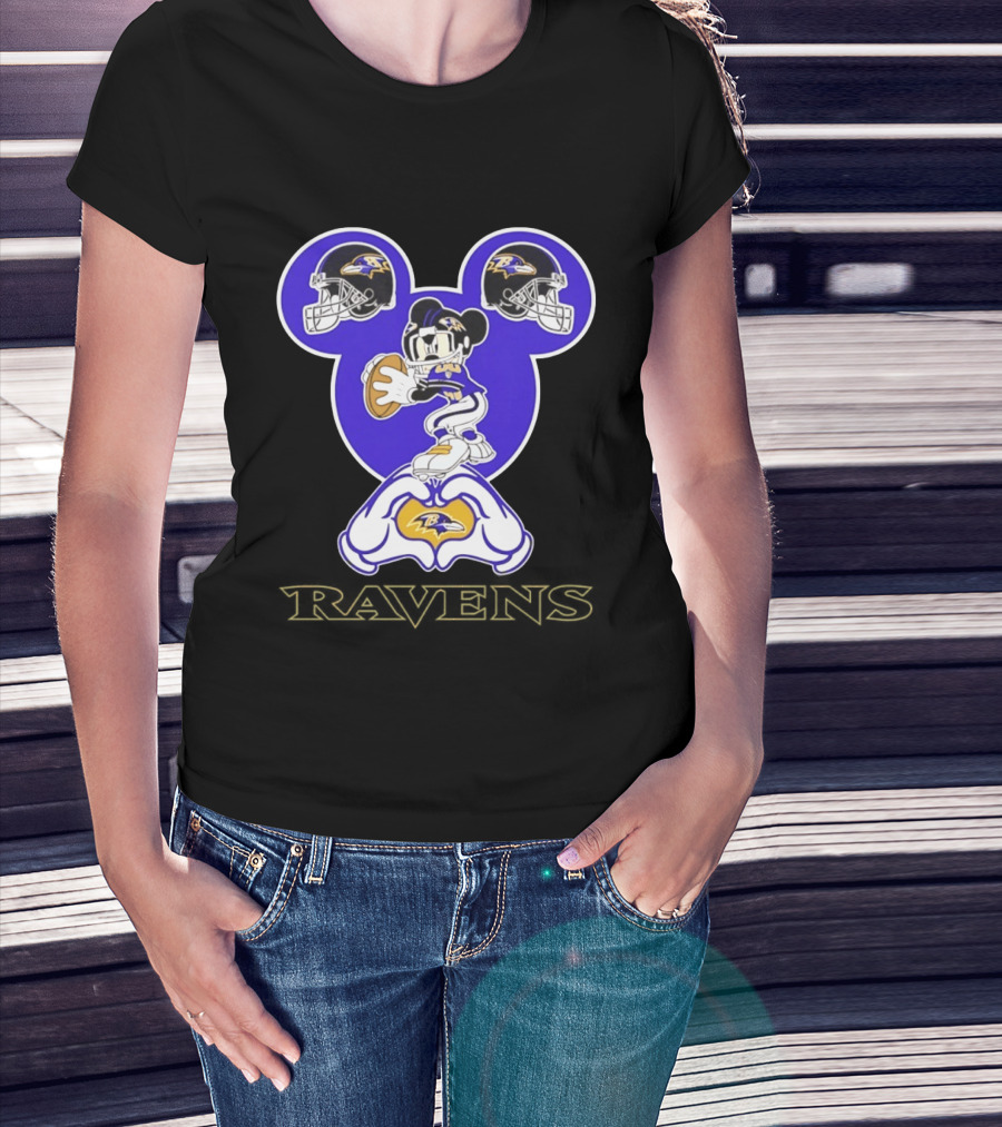 Mickey Mouse Baltimore Ravens Football Love Ravens Helmets T-Shirt