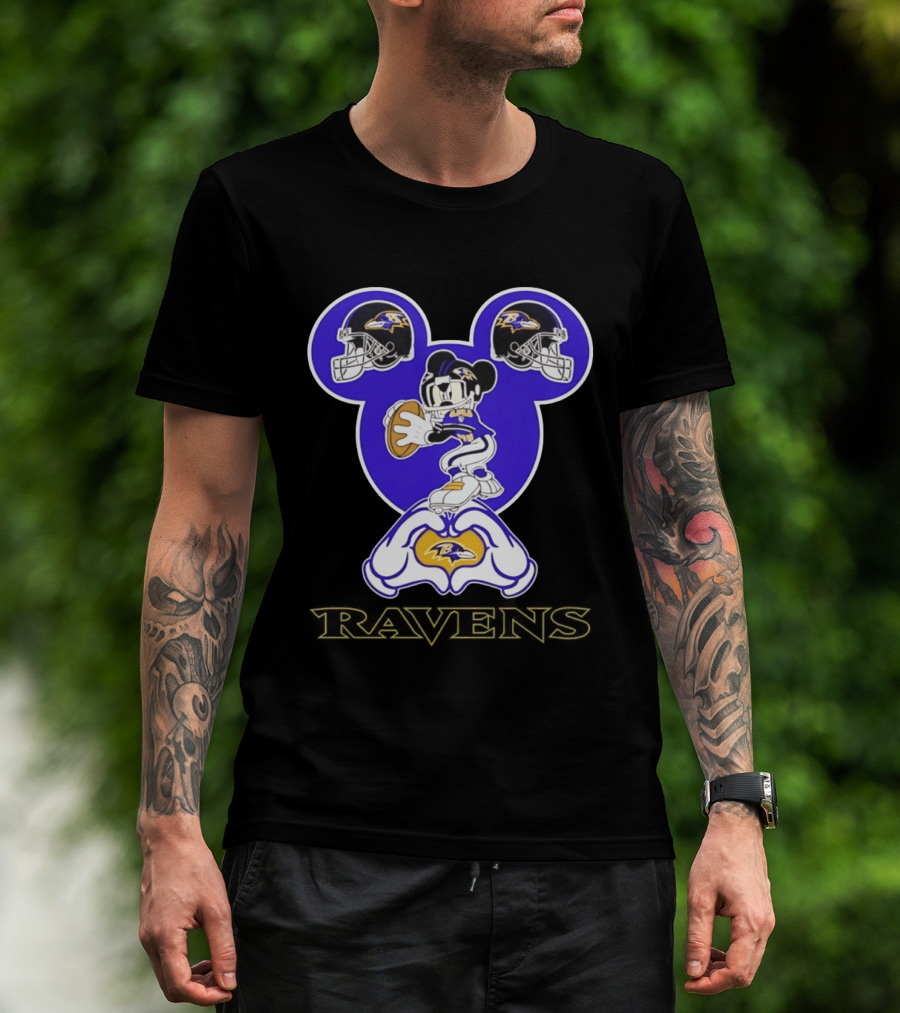 Mickey Mouse Baltimore Ravens Football Love Ravens Helmets T-Shirt