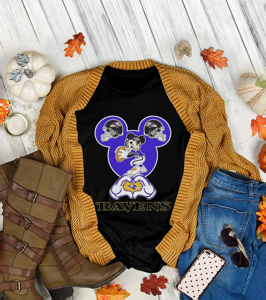 Mickey Mouse Baltimore Ravens Football Love Ravens Helmets T-Shirt