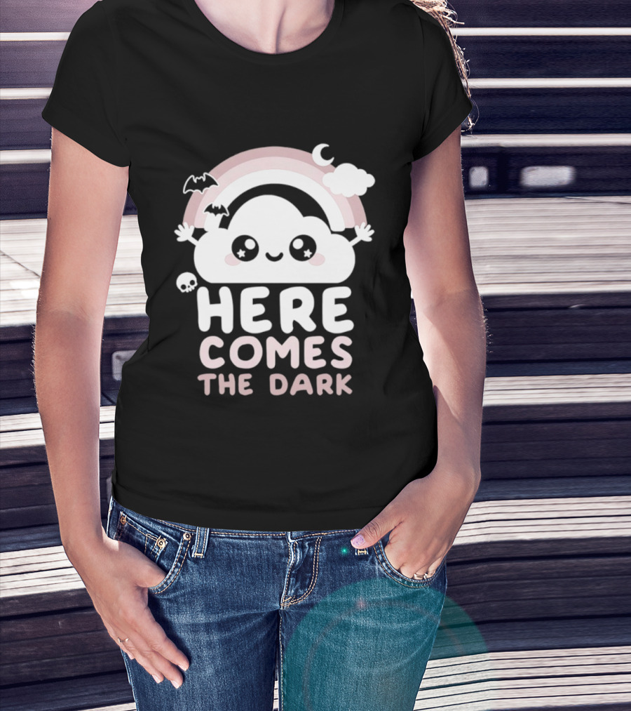 Here Comes The Dark Cute Cloud Rainbow Bats Moon And Stars T-Shirt