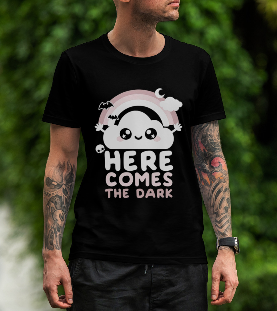 Here Comes The Dark Cute Cloud Rainbow Bats Moon And Stars T-Shirt