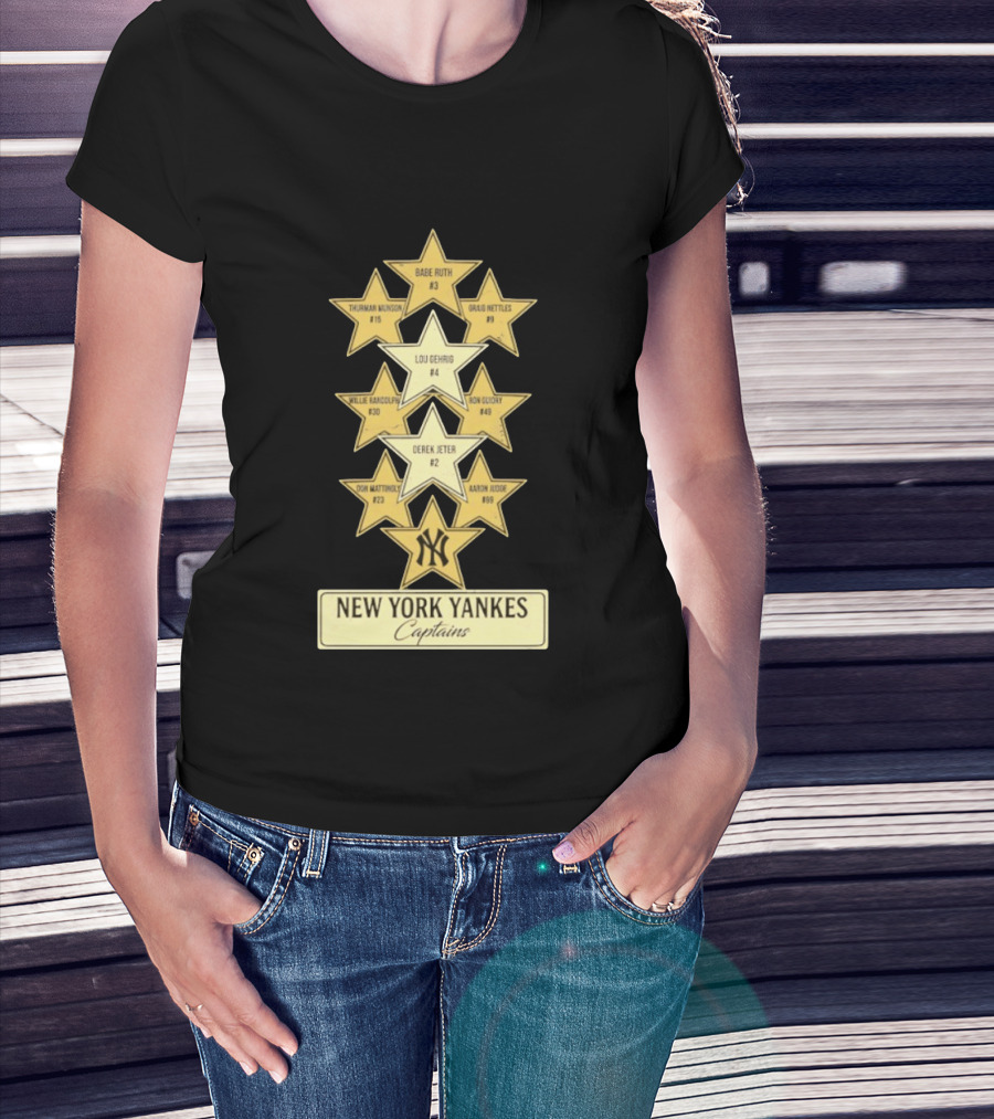 New York Yankees Captains Babe Ruth Lou Gehrig Derek Jeter Thurman Munson Graig Nettles Willie Randolph Ron Guidry Don Mattingly Aaron Judge T-Shirt