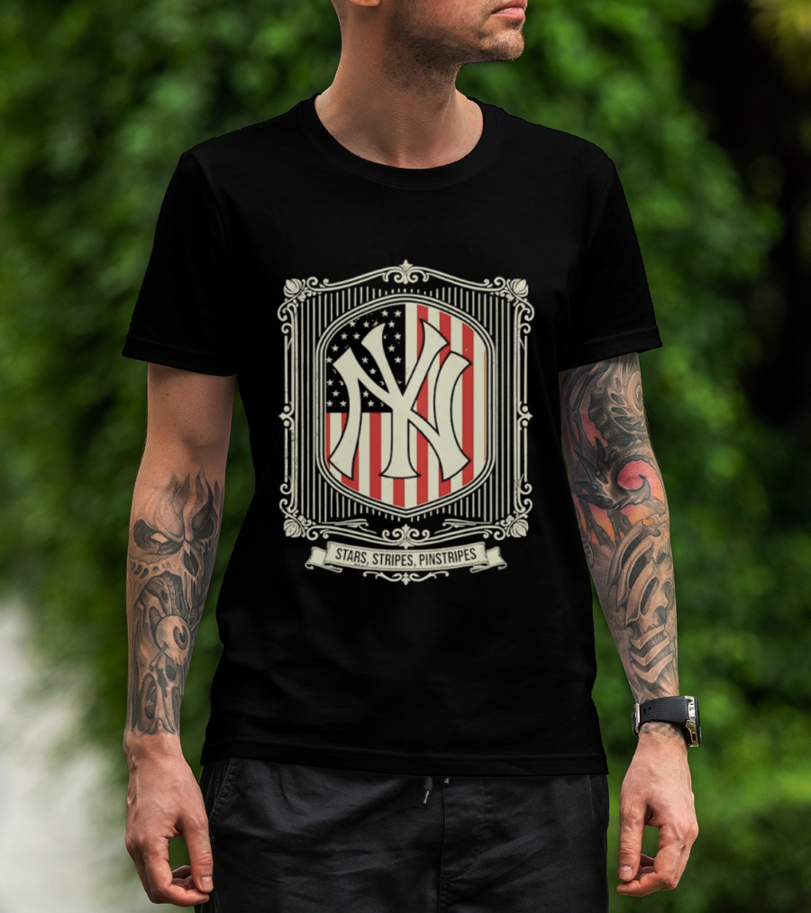 Yankees Stars And Stripes Pinstripes American Flag Baseball T-Shirt