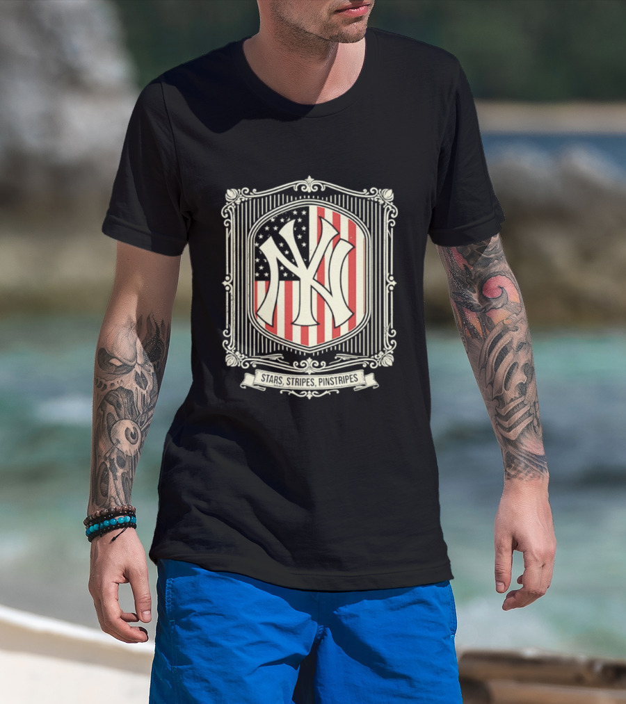 Yankees Stars And Stripes Pinstripes American Flag Baseball T-Shirt