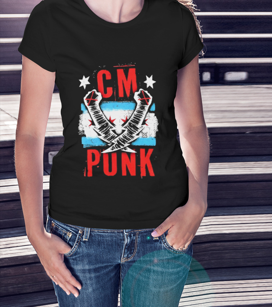 CM Punk Chicago Flag Lightning Bolt Fist WWE Stars T-Shirt