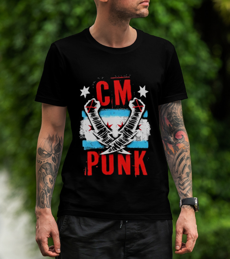 CM Punk Chicago Flag Lightning Bolt Fist WWE Stars T-Shirt