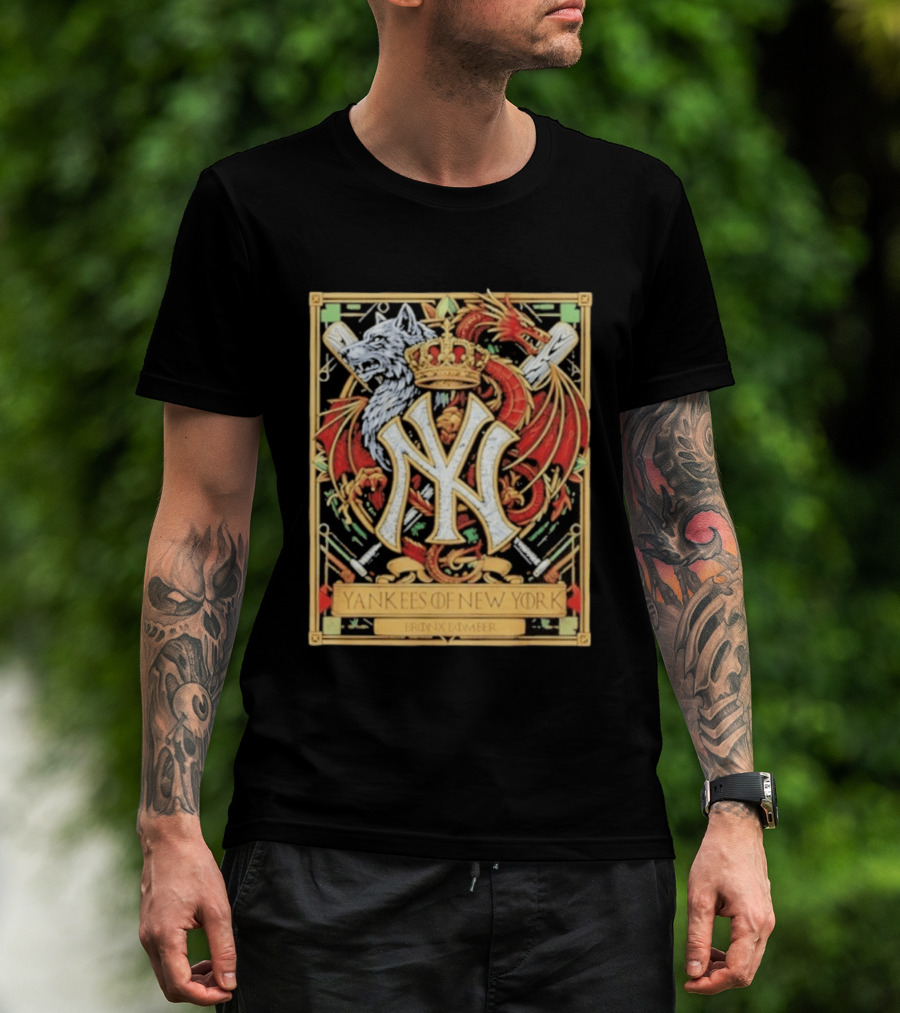 Yankees Of New York Bronx Bomber MLB Baseball Wolf Dragon Crown NY Crest T-Shirt