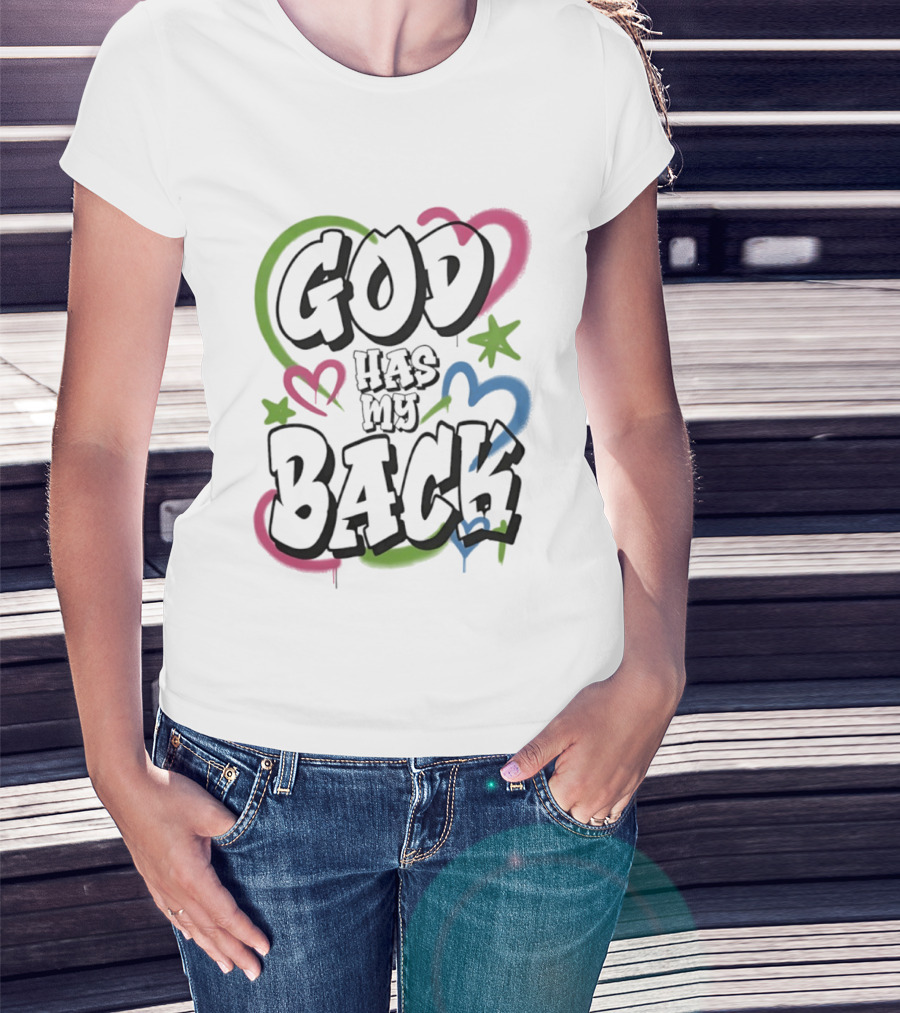 God Has My Back Faith Inspirational Religious Hearts Stars T-Shirt
