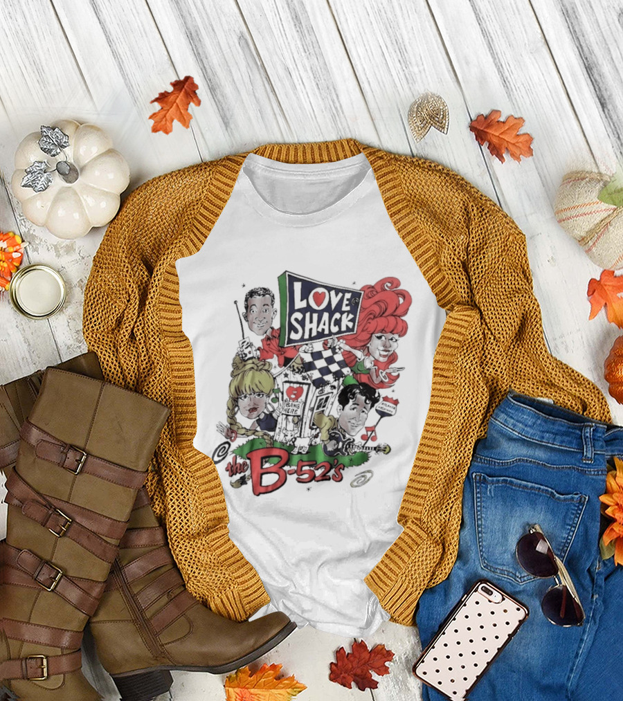 The B 52's Love Shack Cartoon Artwork Featuring Band Members T-Shirt