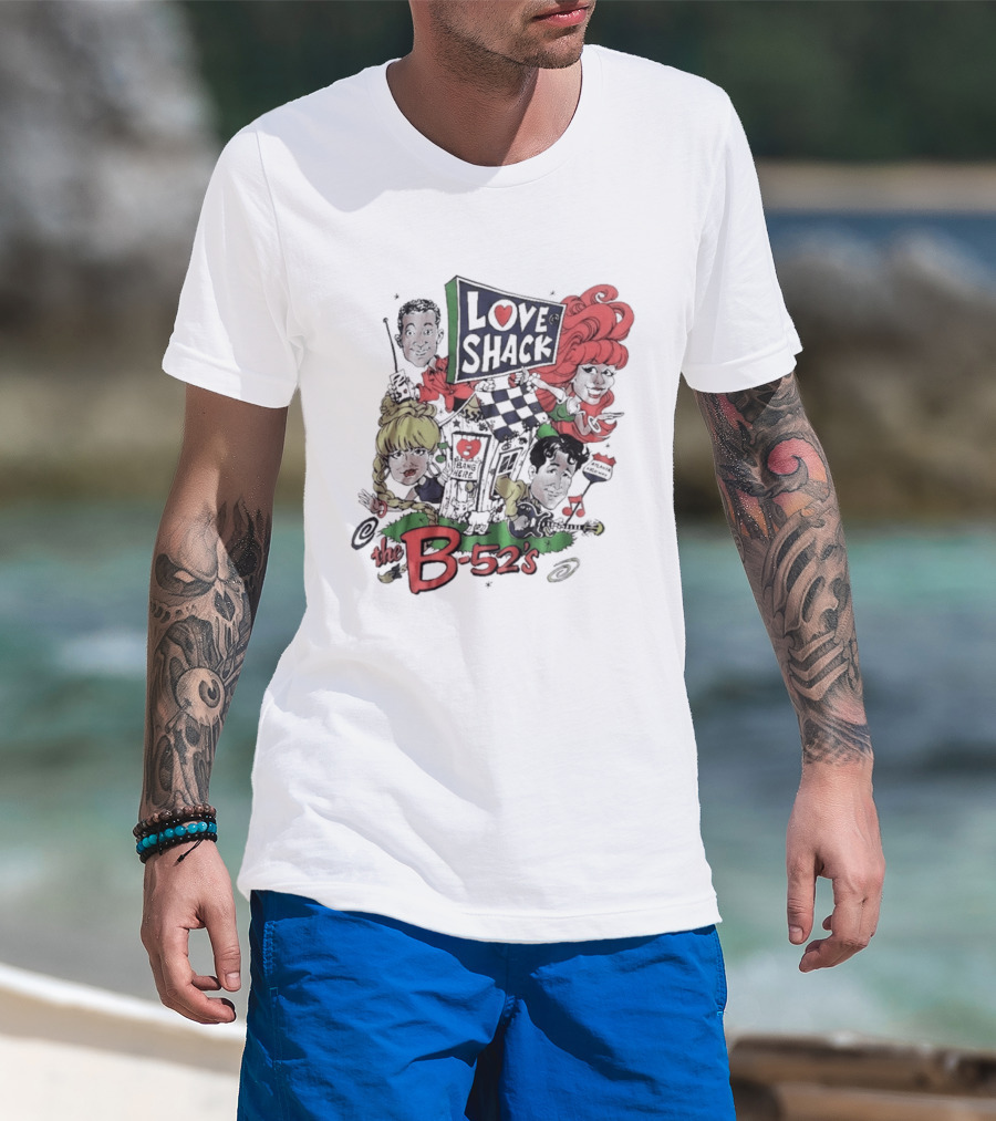 The B 52's Love Shack Cartoon Artwork Featuring Band Members T-Shirt