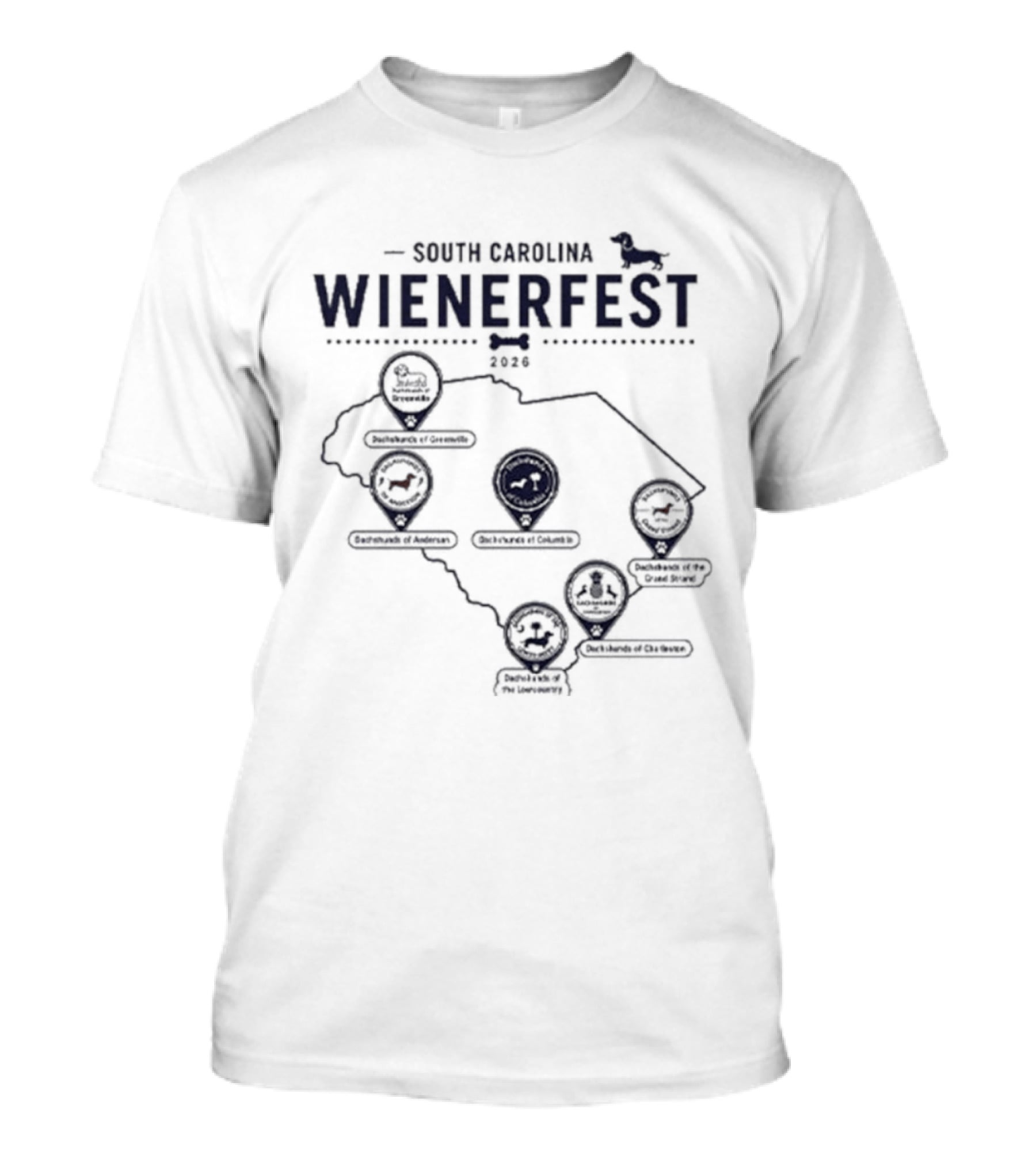 South Carolina Wienerfest 2026 Dachshund Festival Dog Lover Event Map T-Shirt