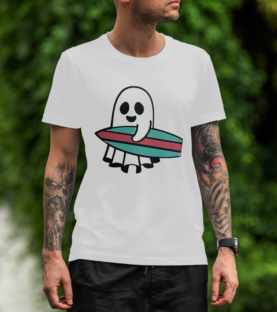 Ghost With Surfboard Adventure Surfing Ghost Fun T-Shirt