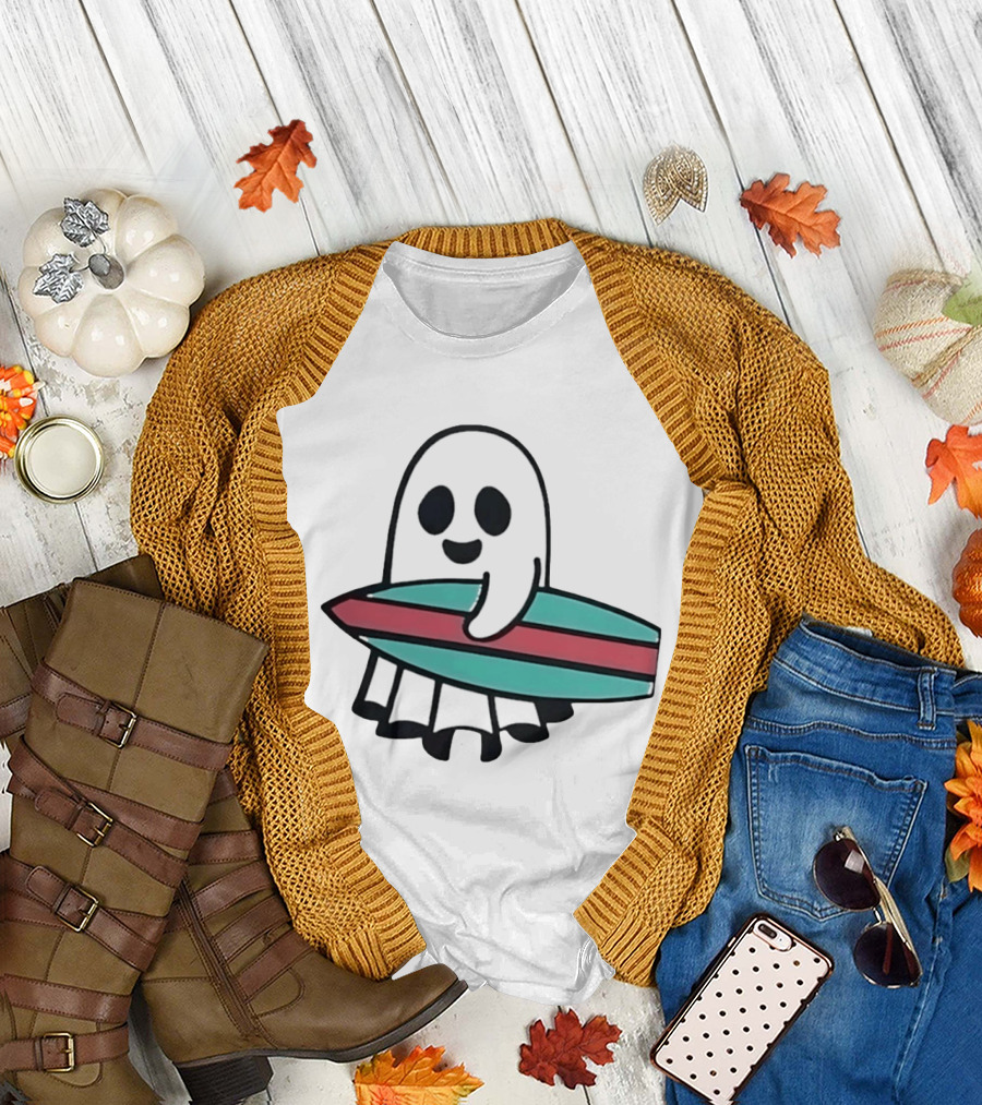 Ghost With Surfboard Adventure Surfing Ghost Fun T-Shirt