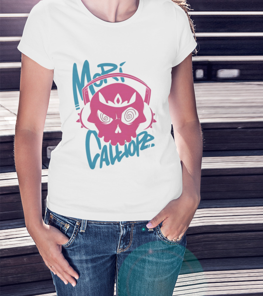 Mori Calliope Pink Skull With Headphones T-Shirt