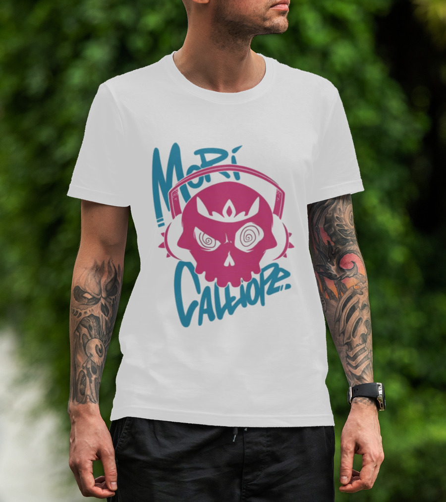 Mori Calliope Pink Skull With Headphones T-Shirt