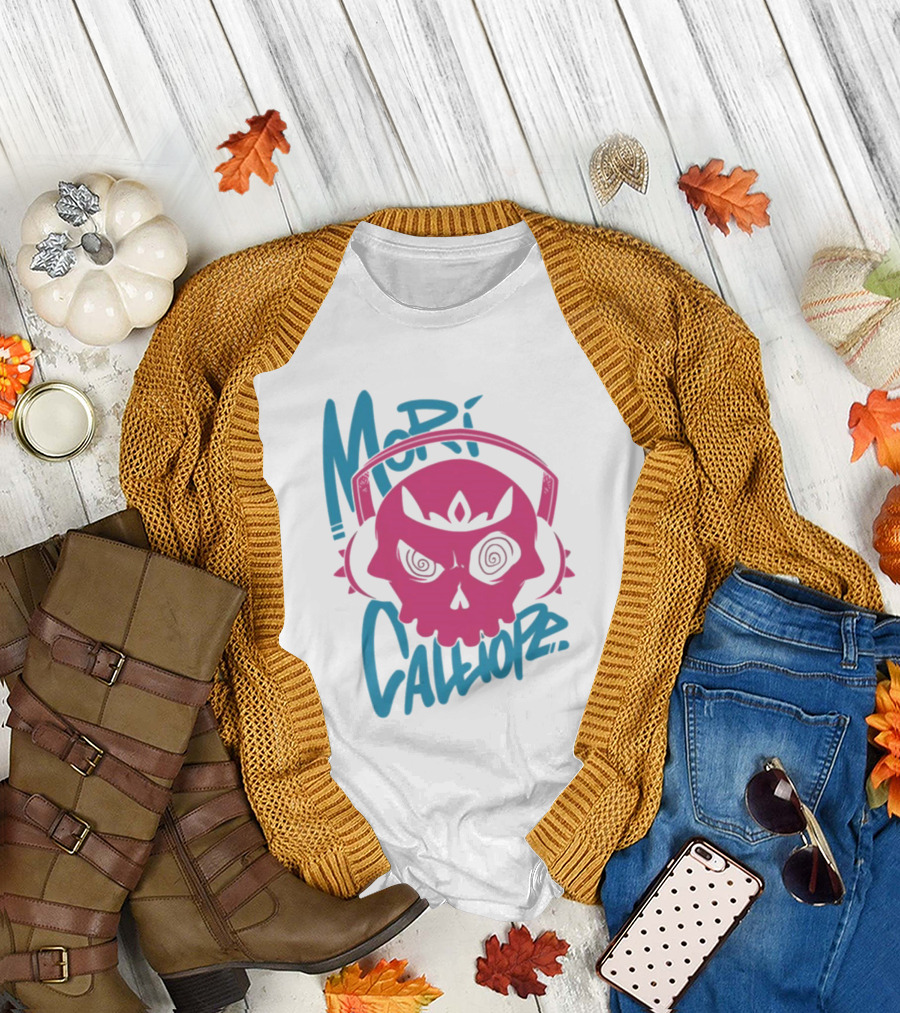Mori Calliope Pink Skull With Headphones T-Shirt