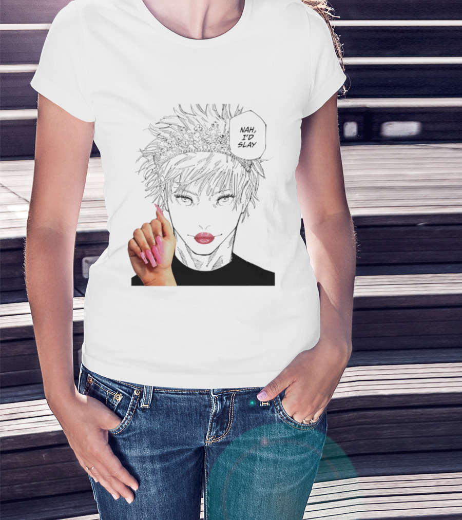 Nah I'd Slay Gojo Manga Character With Pink Lips And Nails T-Shirt