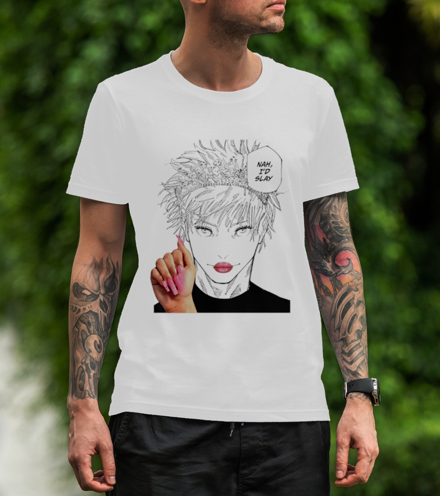 Nah I'd Slay Gojo Manga Character With Pink Lips And Nails T-Shirt
