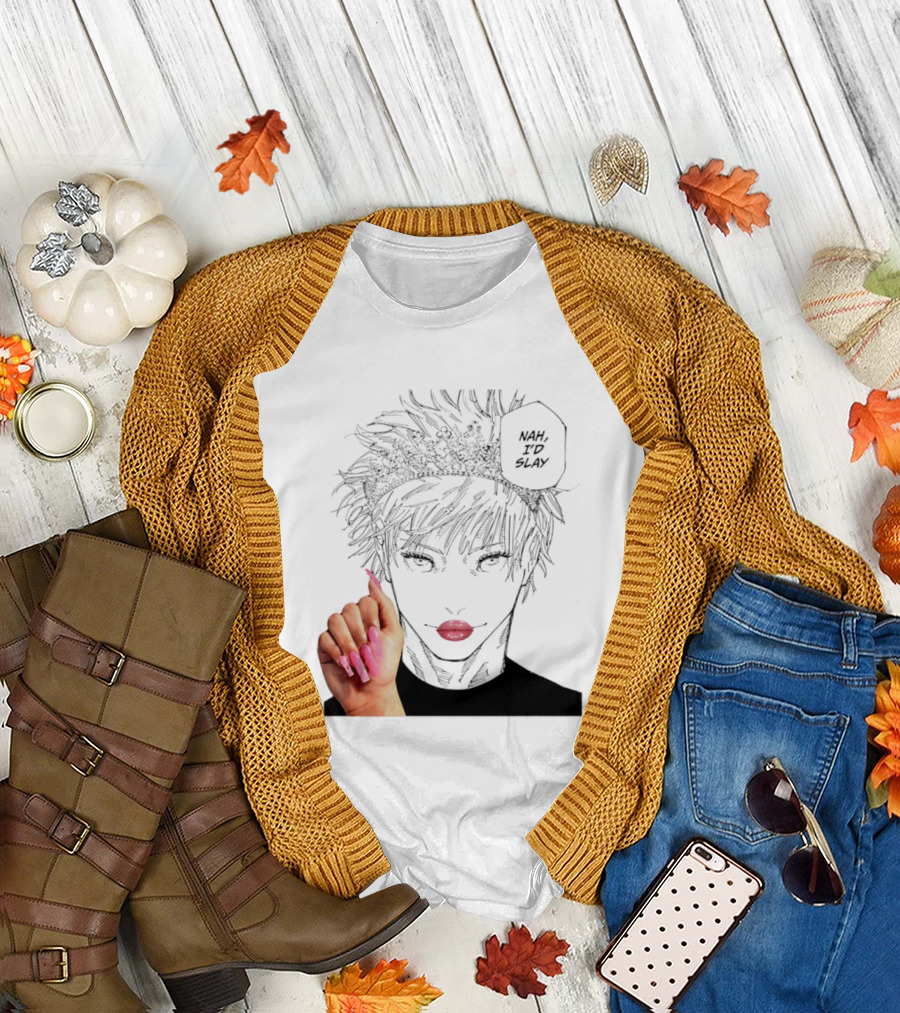 Nah I'd Slay Gojo Manga Character With Pink Lips And Nails T-Shirt